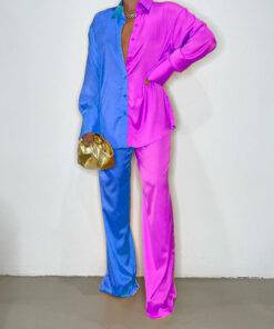 Patchwork Satin Contrast Colors Women's Suit