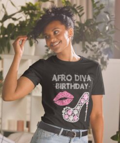 Afro Diva Pink Lips Shoe Birthday Rhinestone Shirt