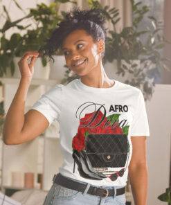Afro Diva High Heels Red Roses Designer Handbag T-Shirt