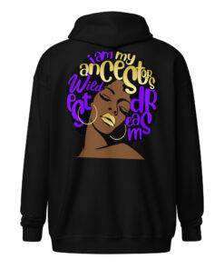 My Ancestors Dreams Purple Gold Melanin Afro Woman zip hoodie
